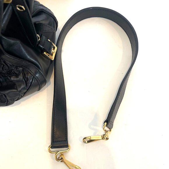 Burberry Black Lambskin Leather Pleated Hobo Bag Gold Hardware Detachable Strap - Picture 10 of 16